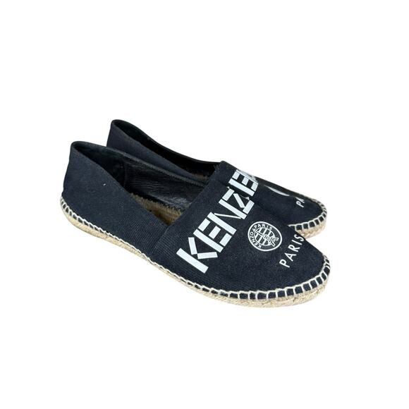 Kenzo Paris Black Canvas Logo Espadrilles Flats 37 EU 6.5 US Classic Summer - Picture 3 of 9